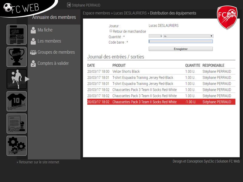 Interface de distribution des équipements